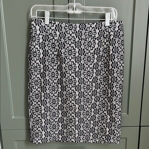 Floral Dark Blue and White Midi Skirt